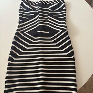 Olivaceous Black and Cream Geometric Strapless Dress